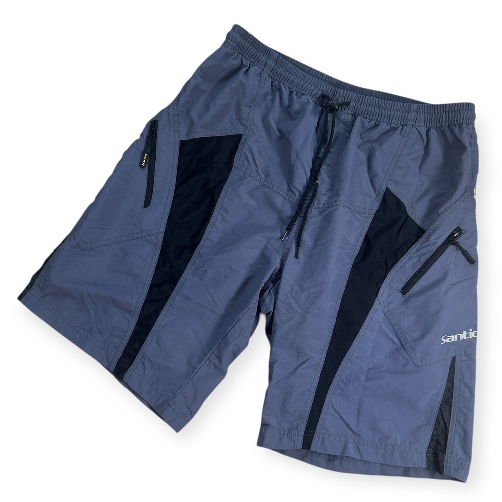 Santic‎ Cycling Shorts Mens XL Blue Gray Padded Chamois Zipper Pockets Biking